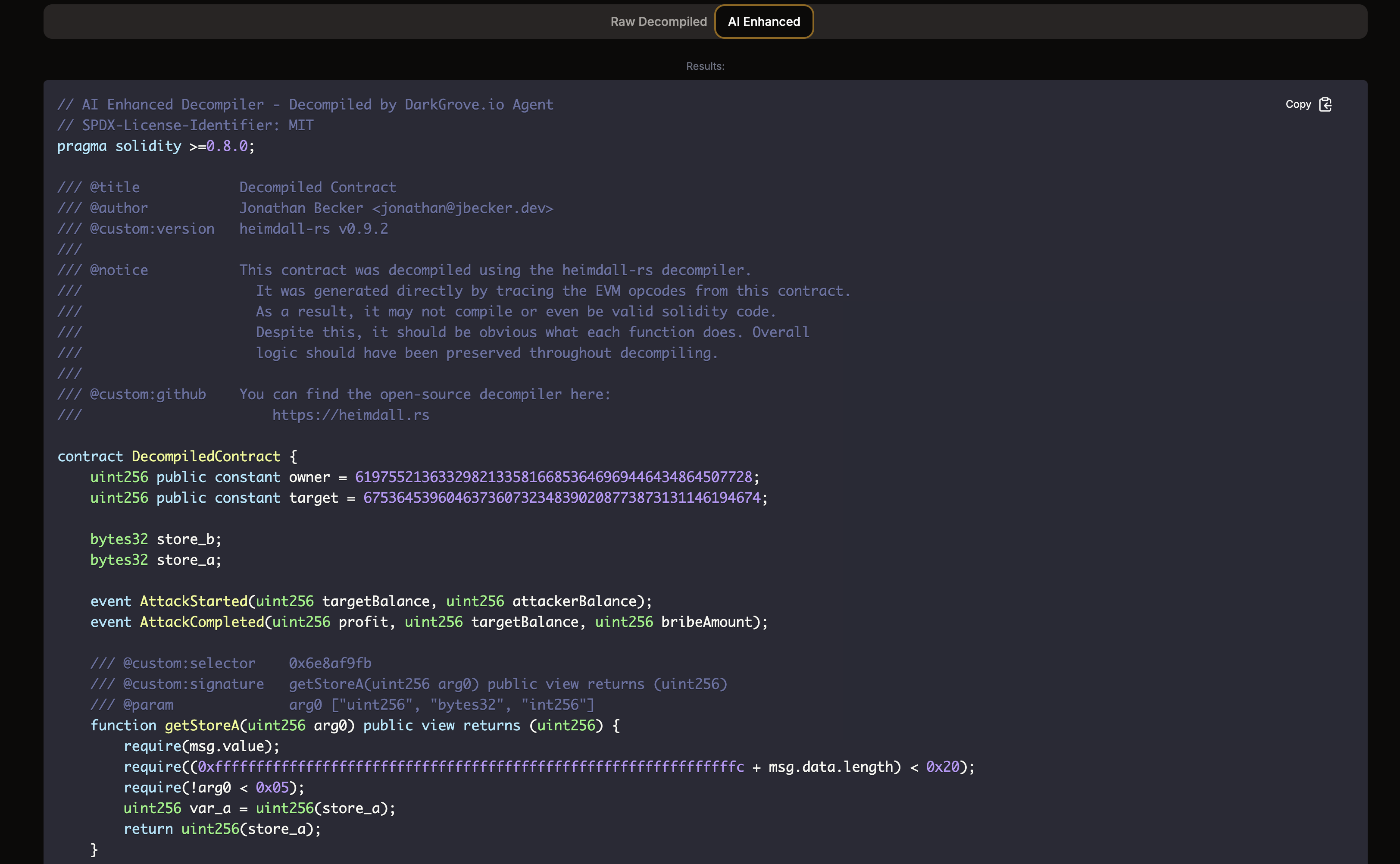 AI-enhanced decompiler output